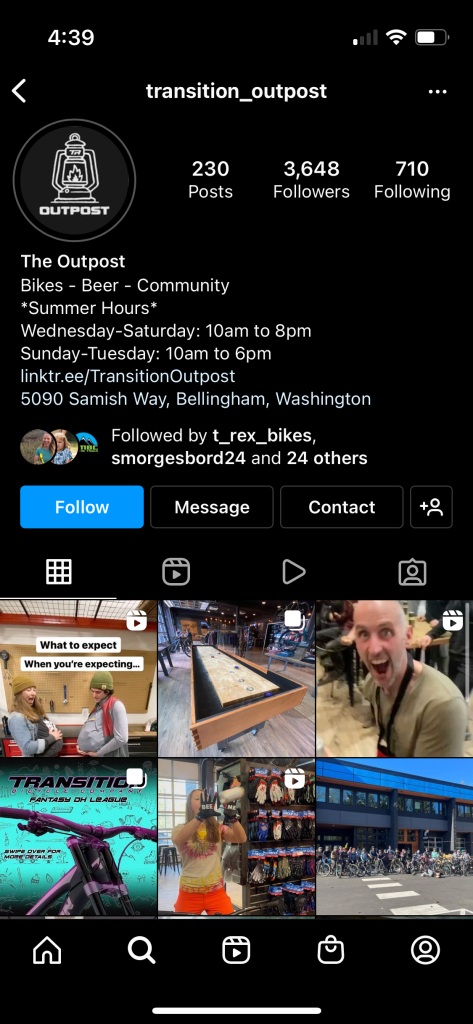 Screenshot of the Transition Outpost Instagram page.